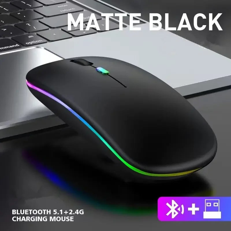 2.4GHz & Bluetooth 5.2 Kabellose Leuchtende Maus – USB Wiederaufladbare 1600DPI Tragbare Gaming Maus für Tablet, Handy & Computer Kaufschwan® Schwarz