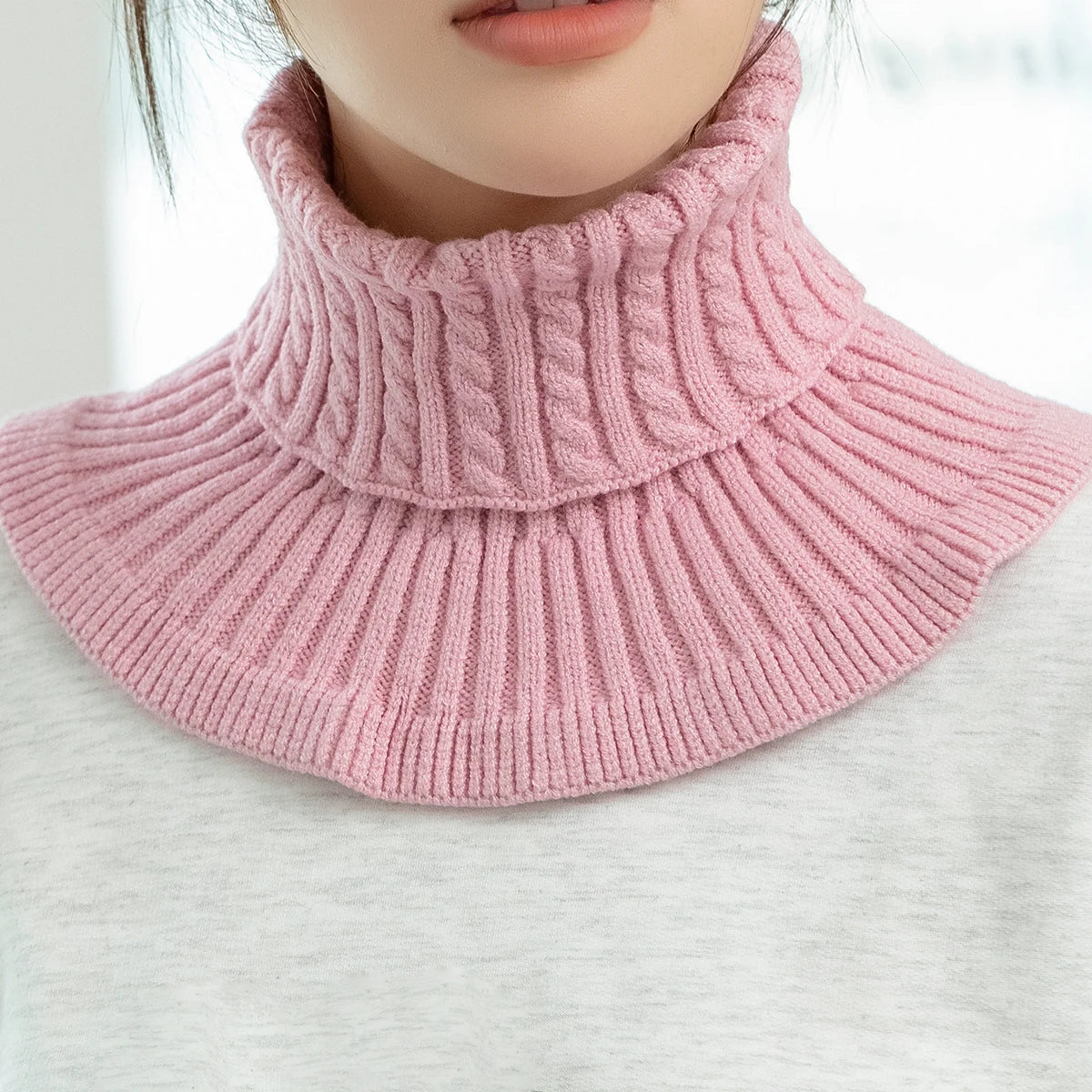 Gestrickter Dicker Nackenschal für Damen – Abnehmbarer Schlichter Rollkragen | Warmer Hals- & Kinnschutz für Herbst & Winter Outdoor Kaufschwan® Rosa