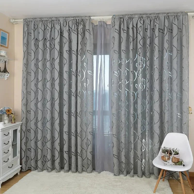 Bestickter Blatt Transparenter Vorhang mit Hohlausschnitt Stangentasche für Wohnzimmer Büro Dekoration Kaufschwan® Grau W132cm x H250cm 1Pc