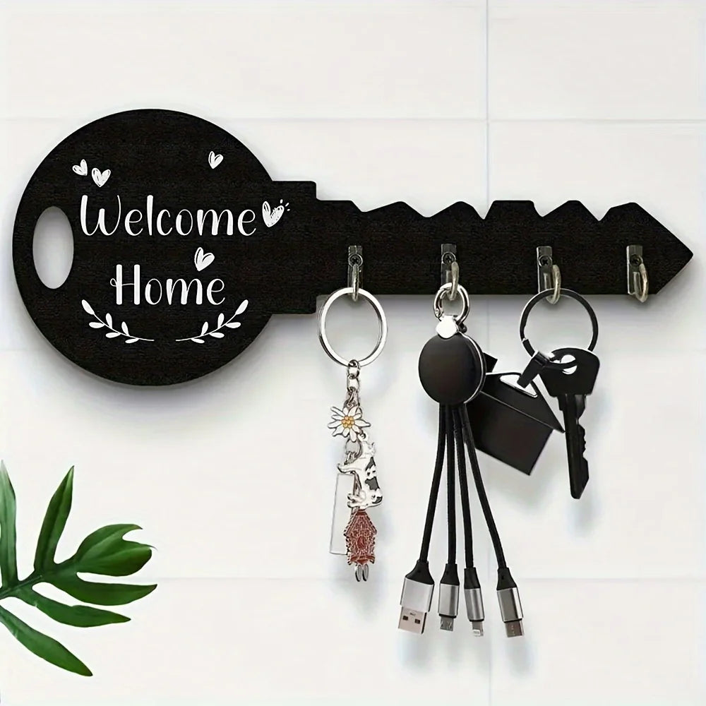 Schlüsselhalter aus Holz mit Ablage – Rustikaler Wand Organizer im Landhausstil | Wandmontierte Ablage mit Haken, Platzsparend & Dekorativ Kaufschwan®