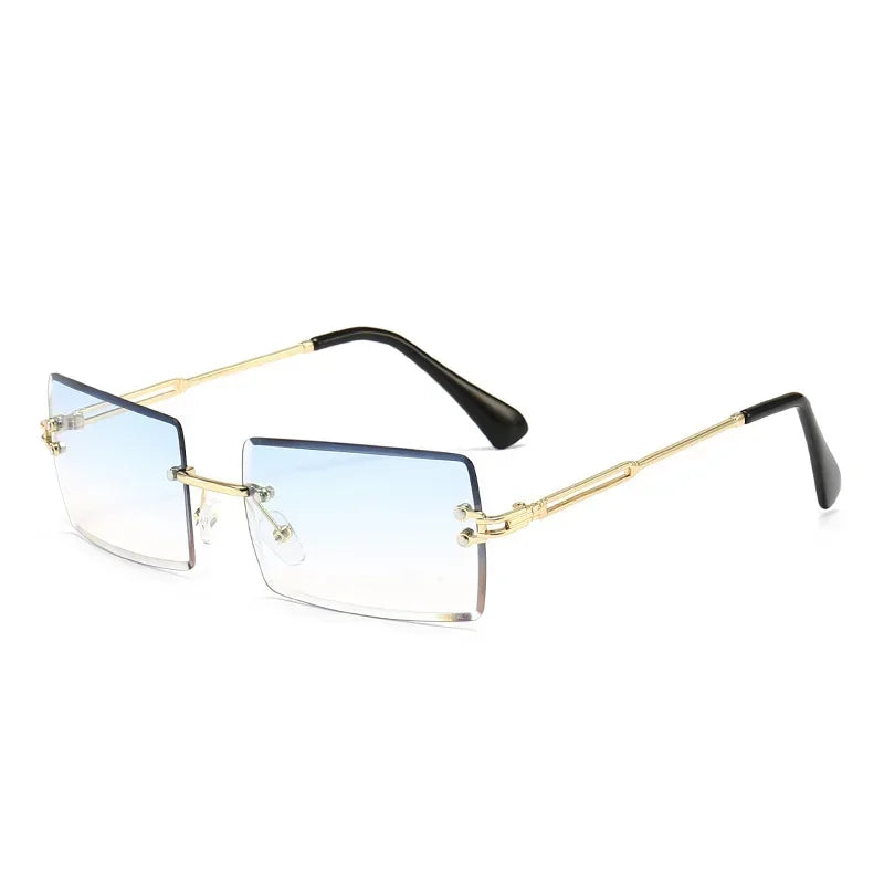 Luxuriöse randlose Vintage-Sonnenbrille – Rechteckige Damen-Sonnenbrille mit Verlaufsgläsern und UV400-Schutz für Reisen und Autofahren Kaufschwan® Hellblau