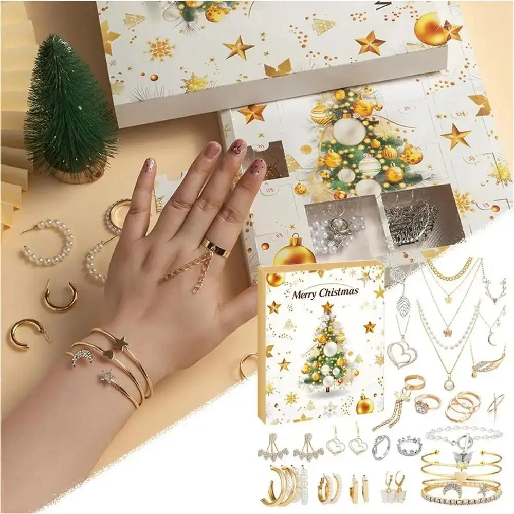 Weihnachtskalender mit Schmuck – Überraschungskalender mit Armband & Schmuckzubehör aus Metalllegierung für Weihnachten und Neujahr