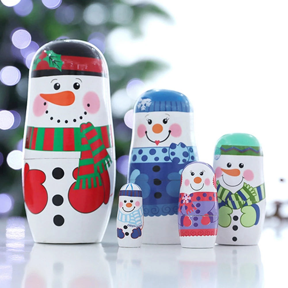 5 Stück Handbemalte Weihnachts-Matrjoschka – Holz-Nestpuppen Set | Niedliche Dekoration & Geschenk für Kinder Kaufschwan®