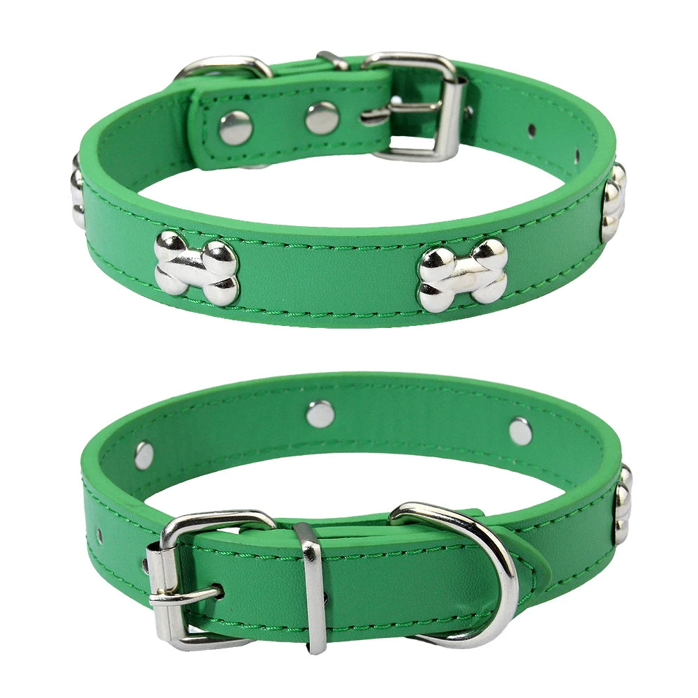 Knochen Leder Hundehalsband Strapazierfähig Verstellbar für Kleine Große Hunde Katzen Welpen