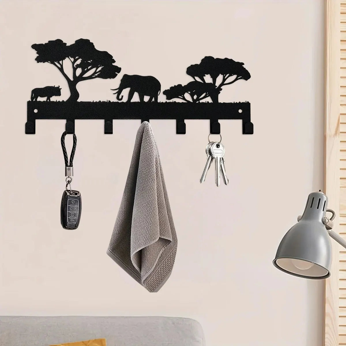Metall Schlüsselhalter Elefant – Schwarzer Wandhaken mit 7 Haken | Dekorativer Schlüssel Organizer aus Eisen für Schlüssel, Taschen & Handtücher Kaufschwan®