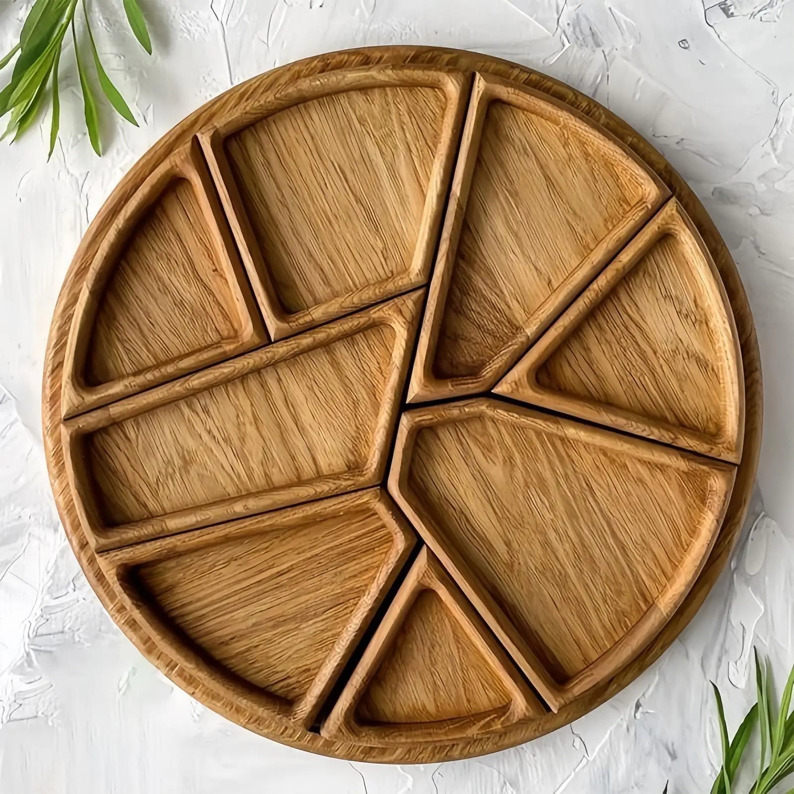 Holz Serviertablett Charcuterie Board – 8-blättrige Abnehmbare Snackplatte | Natürliches Holz Puzzle Tablett für Küche & Frühstück Kaufschwan®