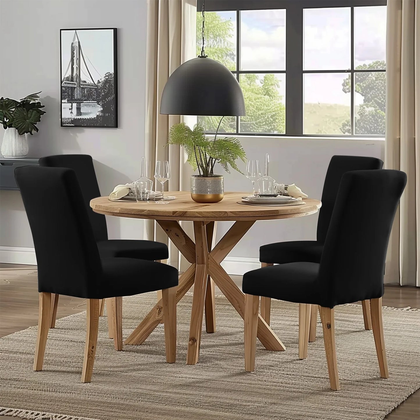 4 Stück Hoch Elastische Esszimmer Stuhlbezüge – Abnehmbare Rutschfeste Sitzschutzbezüge für Wohnzimmer, Küche & Hochzeiten Kaufschwan®