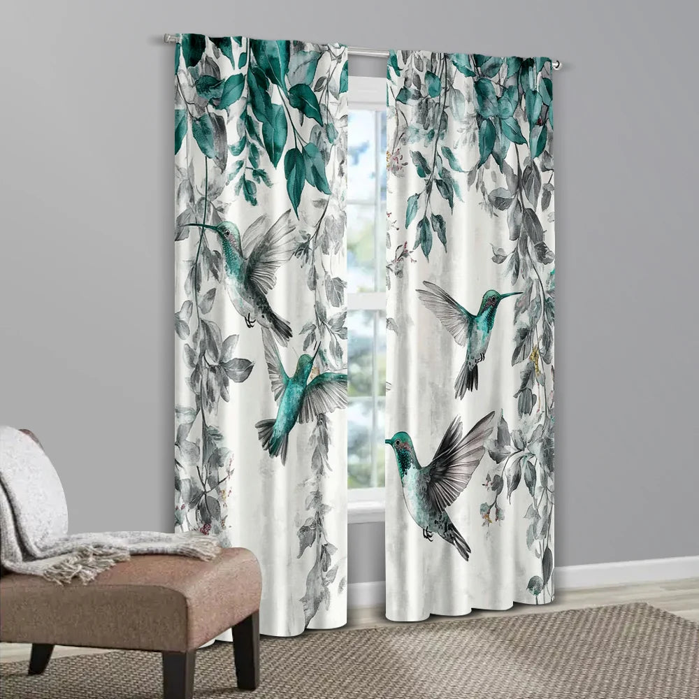 Minimalistischer Vorhang mit Buntem Kolibri Druck Polyester für Wohnzimmer Schlafzimmer Fenster 2 Stück/Set Kaufschwan®