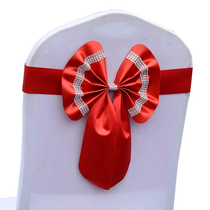 Satin Stuhlschleifen mit Strass-Schnalle – Elegante Schleifen für Hochzeit & Events Kaufschwan® Rot 10 Stück