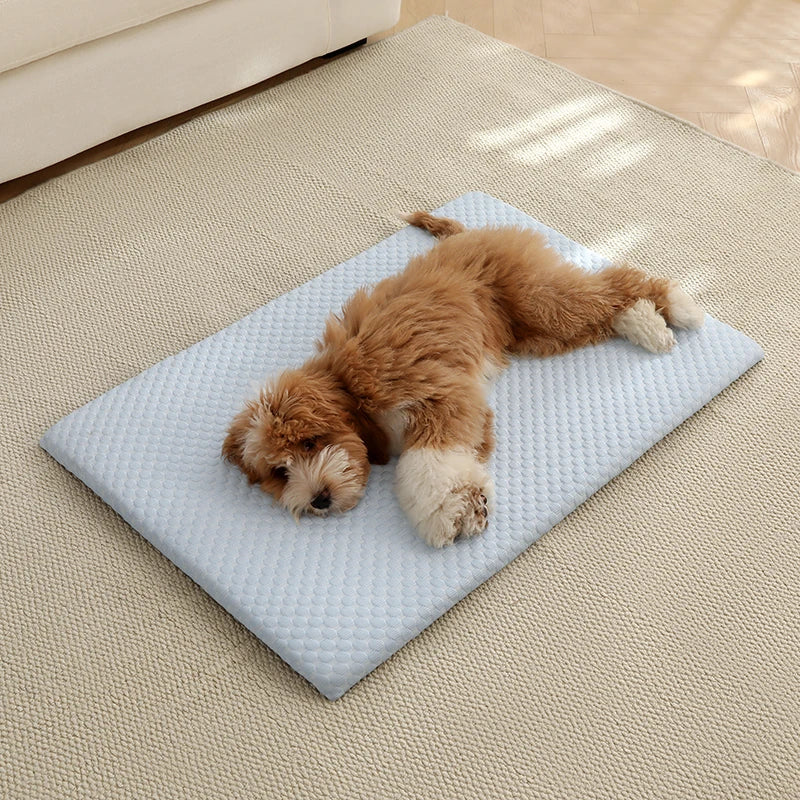 Sommer Kühlmatte für Haustiere - Dicke Atmungsaktive Schlafmatte aus Eisseide für Hunde, Katzen und Große Haustiere Kaufschwan® Blau S-45x30cm