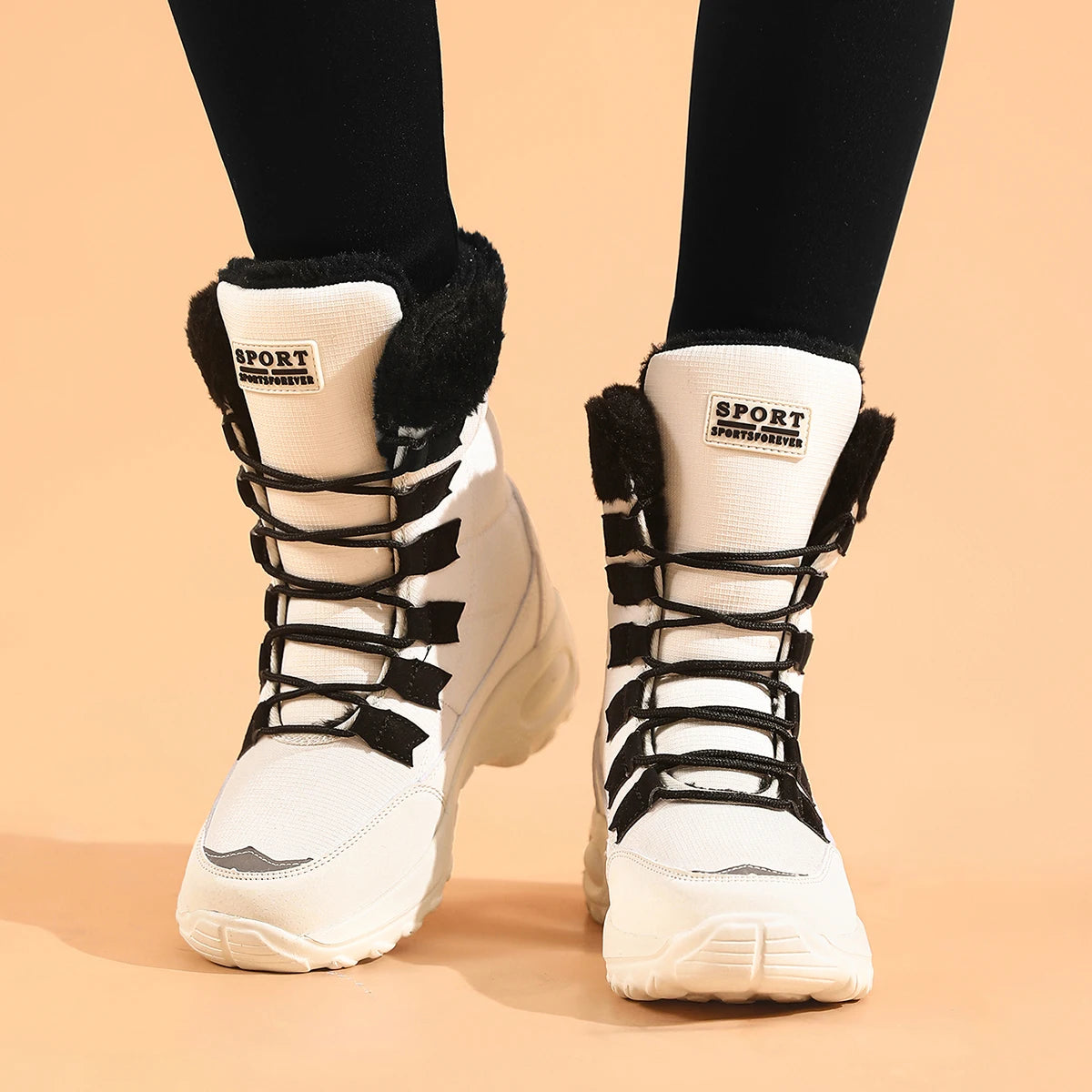 Damen Winter Schneestiefel – Wasserdichte Mittelhohe Stiefel | Hochwertige Kunstfell Gefütterte Wanderstiefel für Damen Kaufschwan® Beige 36