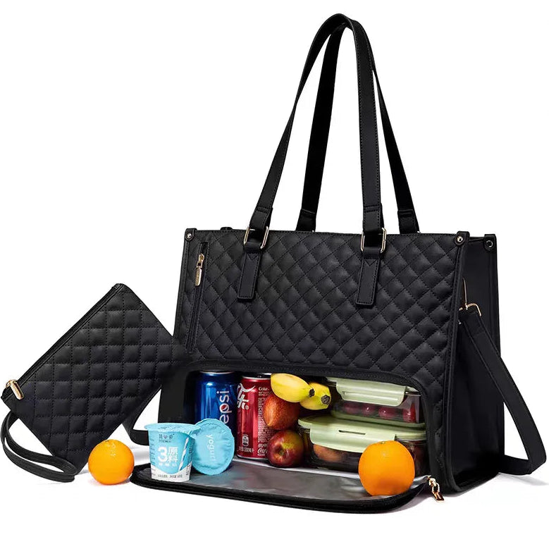 Große Lunch Tasche mit Schulter- & Crossbody Funktion – 2-in-1 Aufbewahrungs Handtasche | Robuste Schlichte PU Tasche für Büro Kaufschwan® Schwarz