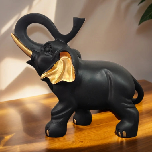 Schwarz-Gold Elefanten Statue – Luxuriöse Kunst-Dekoration für Wohnzimmer und Schreibtisch Kaufschwan®