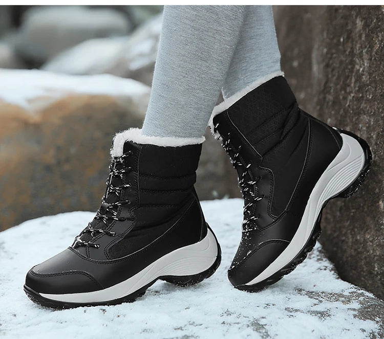 Damen Schneestiefel – Winter Plateau Schuhe | Warme Kunstfell Gefütterte Flache Stiefel für Damen | Bequeme Winter Schuhe Kaufschwan®