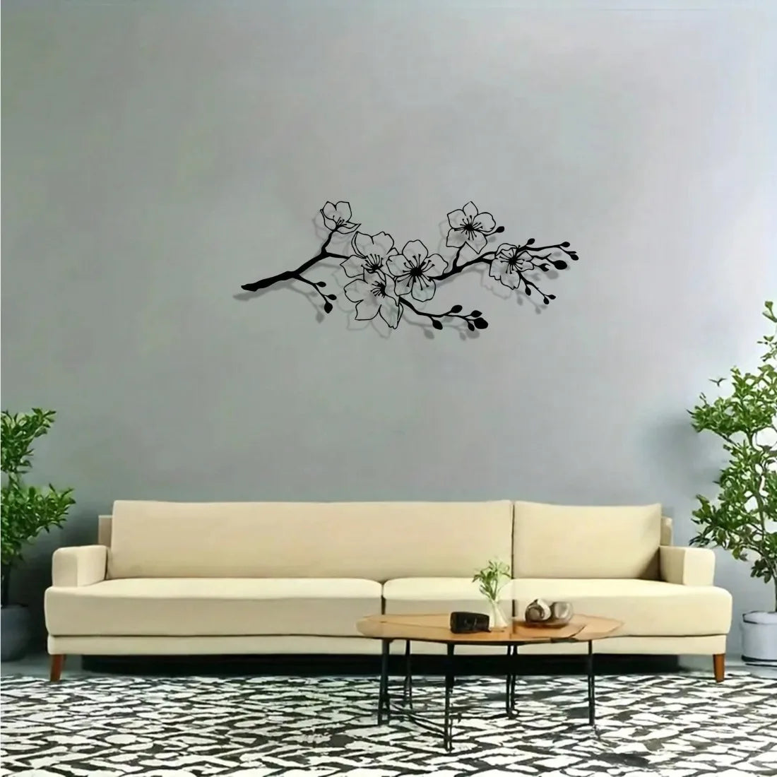 Schwarze Kirschblüten Metall Wanddeko – Modernes Minimalistisches Eisen Blumen Design Kaufschwan®