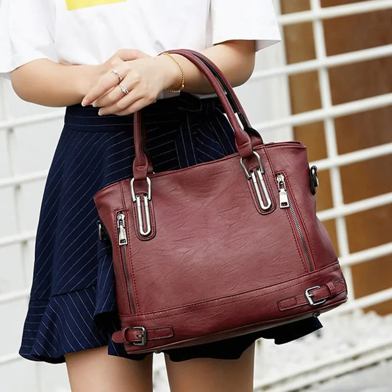 Retro Damen Handtasche – Motorrad Stil Tote Bag aus Weichem PU Leder | Große Casual Schulter- & Crossbody Tasche Kaufschwan®