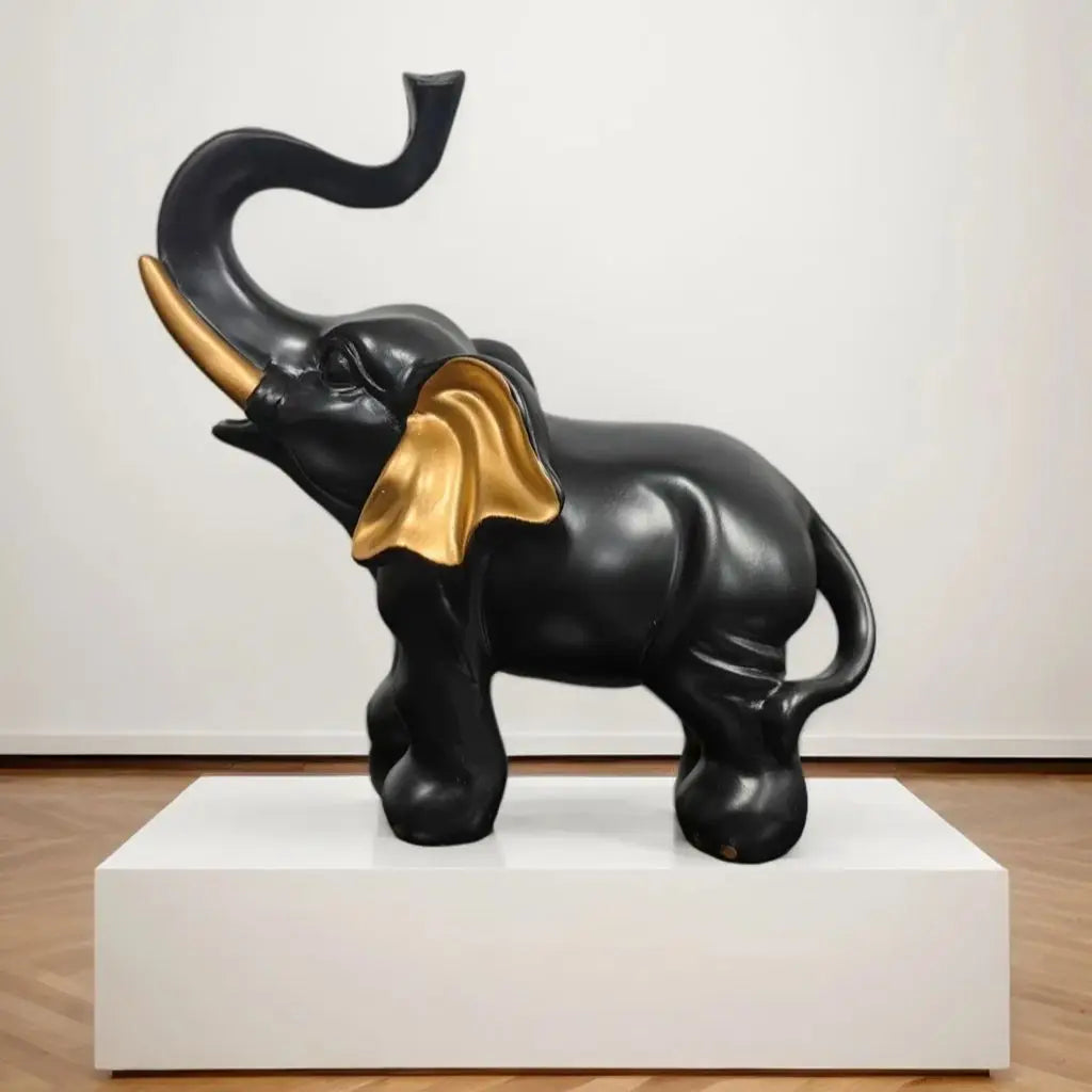 Schwarz-Gold Elefanten Statue – Luxuriöse Kunst-Dekoration für Wohnzimmer und Schreibtisch Kaufschwan®