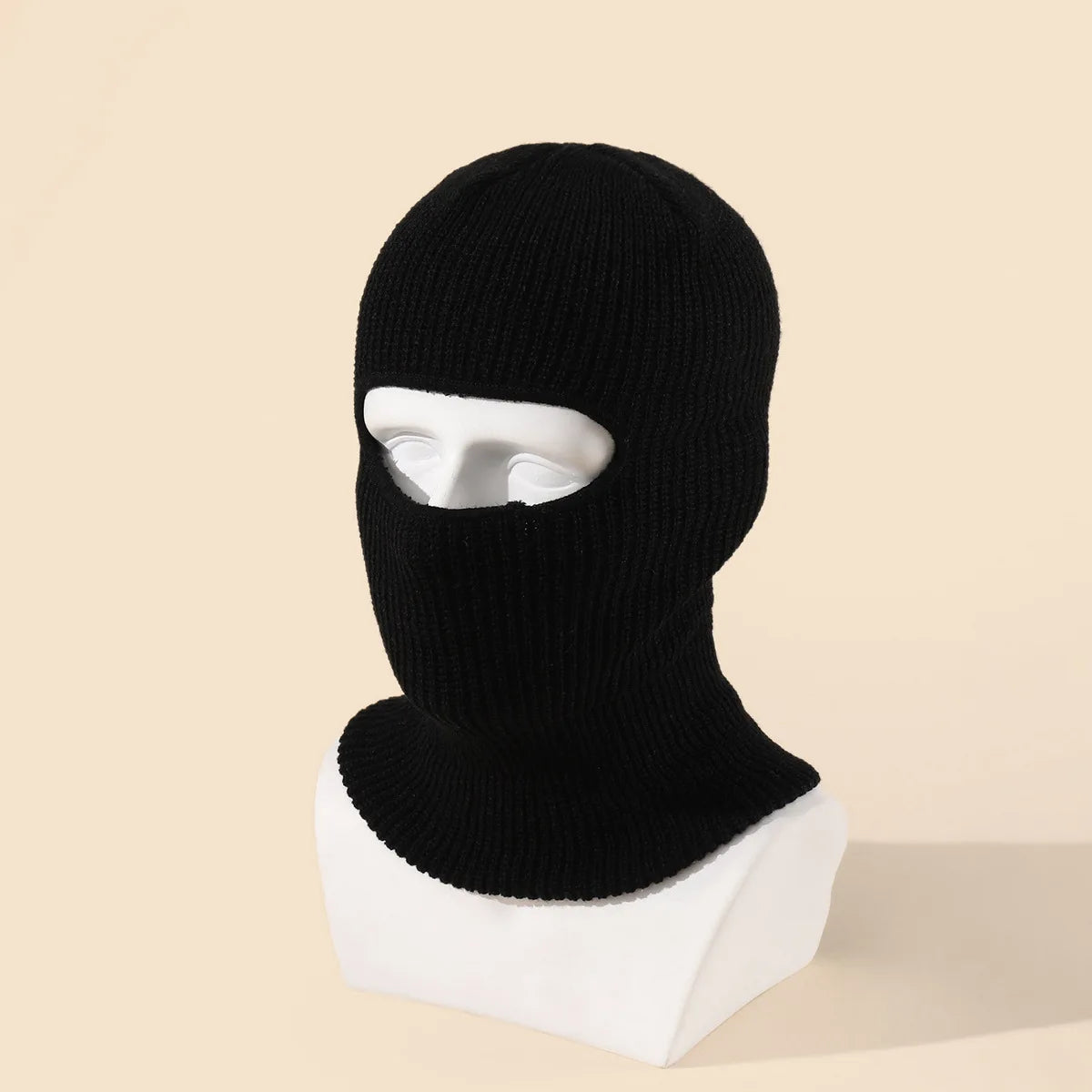 Unisex 1-Loch Skimaske Balaclava – Gestrickte Vollgesichts-Beanie Mütze | Winddichte Wintermütze für Damen & Herren beim Radfahren & Outdoor Kaufschwan® Schwarz 54-59cm