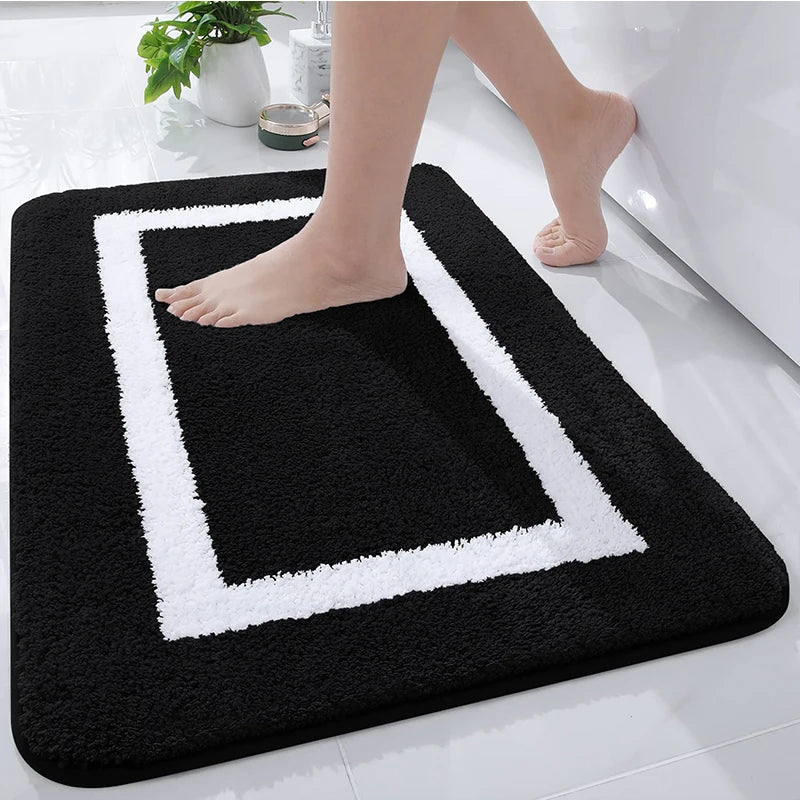 SALE - Weiche Saugfähige Badematte – Rutschfester, Schnelltrocknender Plüschteppich für Bad & Schlafzimmer Kaufschwan® Schwarz 51x76cm