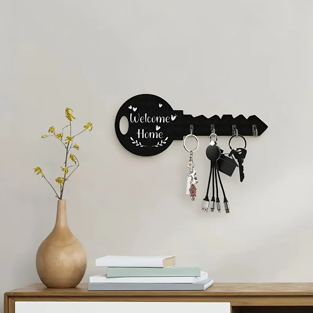 Schlüsselhalter aus Holz mit Ablage – Rustikaler Wand Organizer im Landhausstil | Wandmontierte Ablage mit Haken, Platzsparend & Dekorativ Kaufschwan®