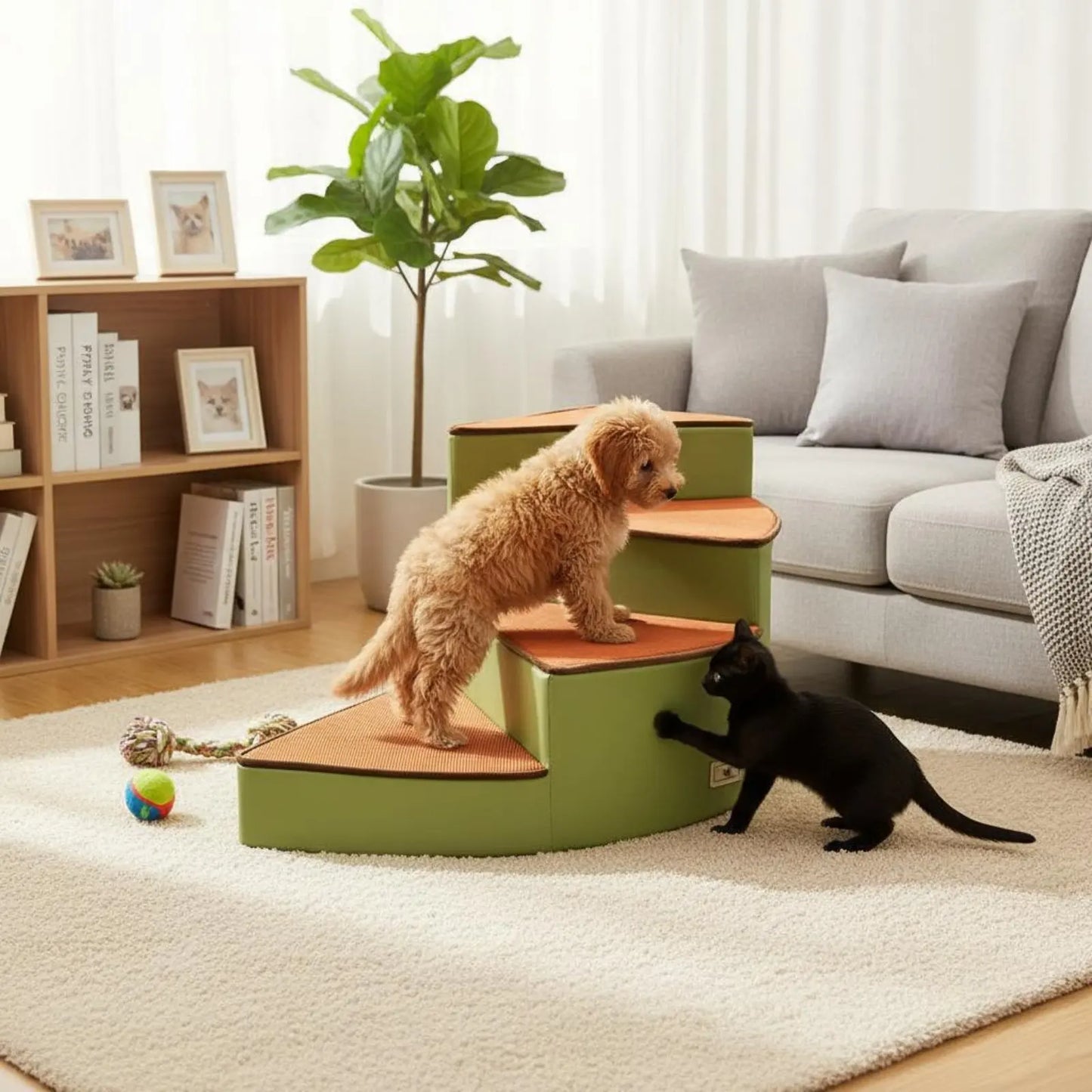 Gebogene Haustiertreppe – Leichte Schaumstoff Hundetreppe mit Rutschfestem Design | Weiche Katzen- und Hundeleiter Kaufschwan®