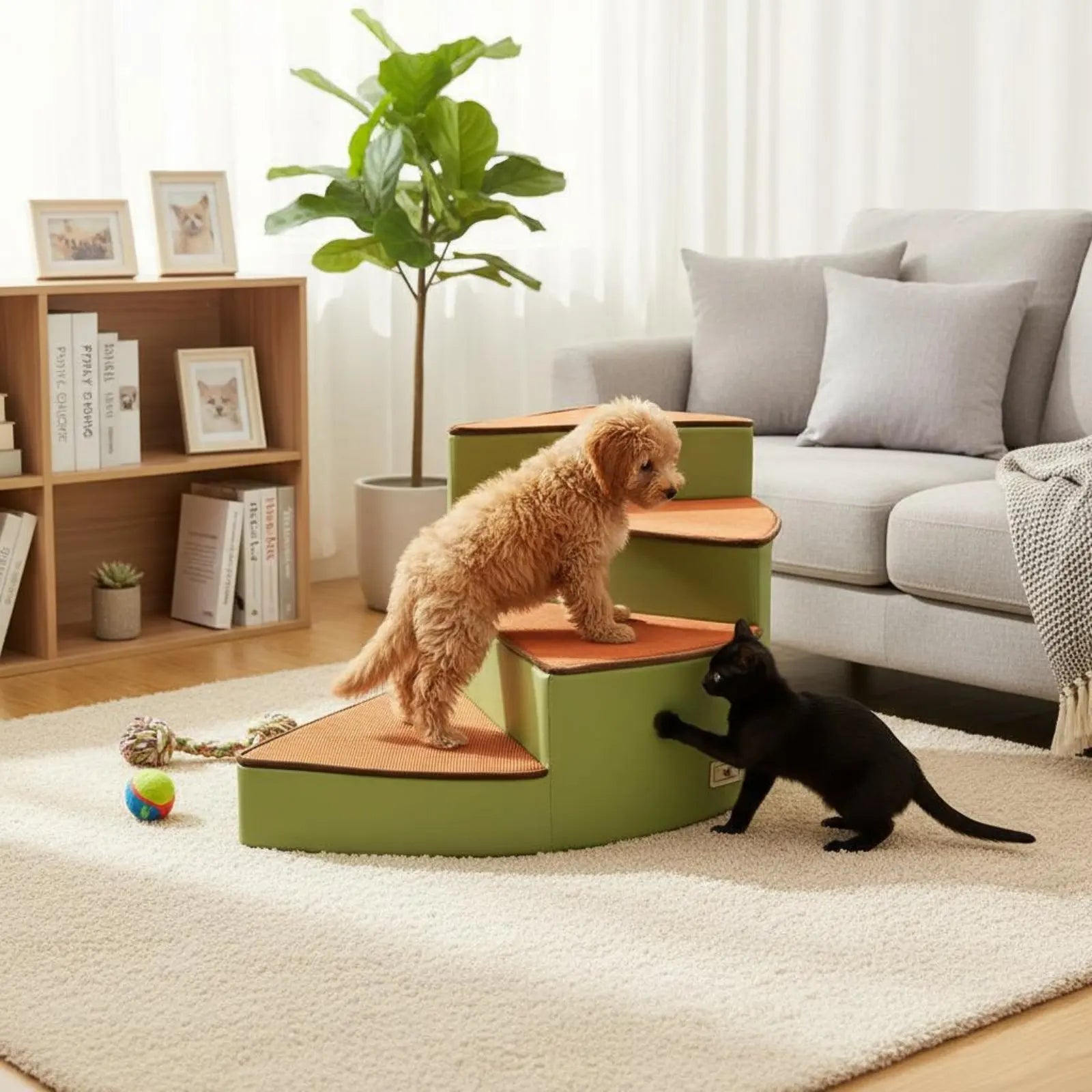 Gebogene Haustiertreppe – Leichte Schaumstoff Hundetreppe mit Rutschfestem Design | Weiche Katzen- und Hundeleiter Kaufschwan®