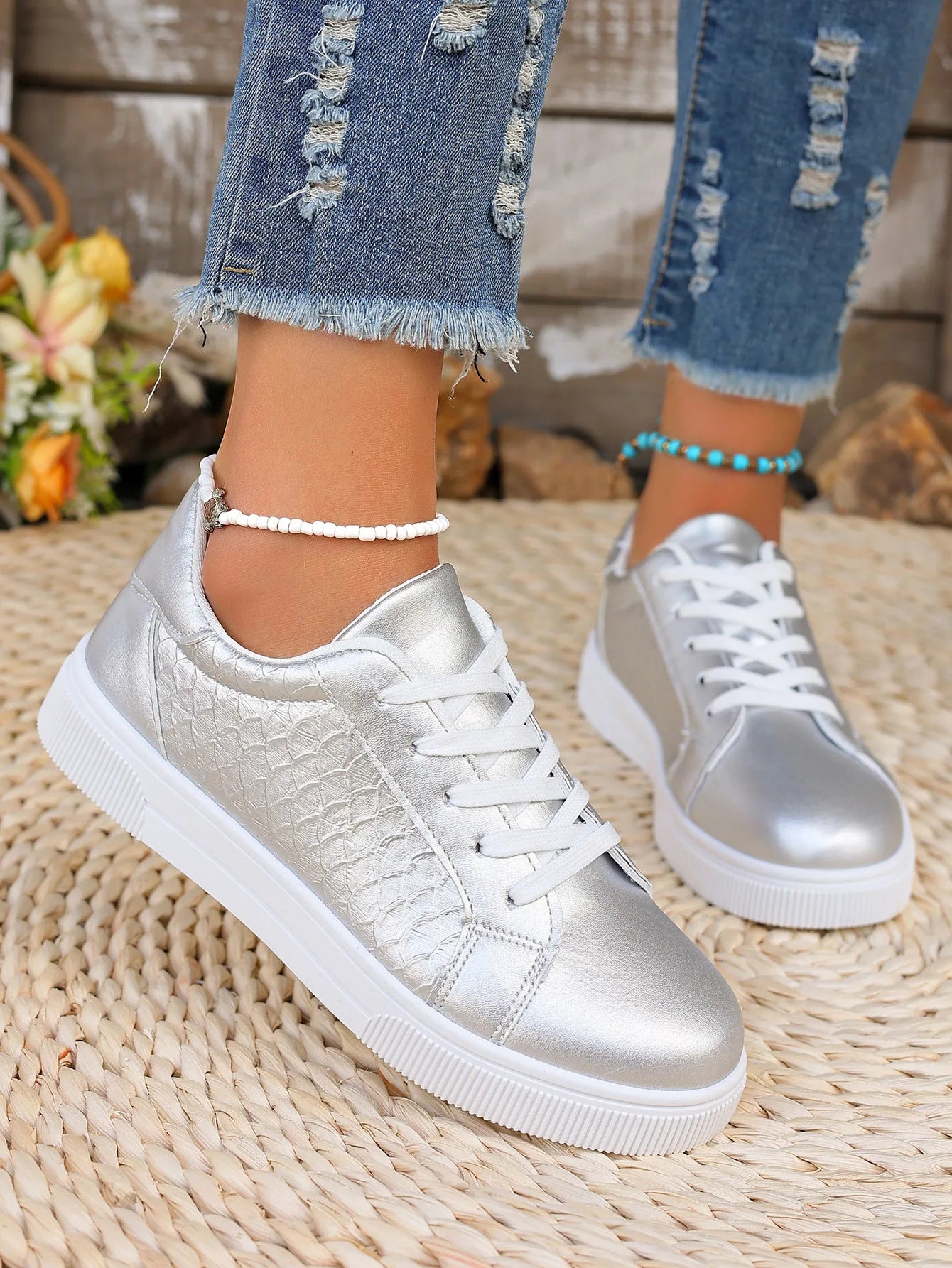 Damen Sneaker in Gold & Silber | Frühling & Herbst Schnürschuhe aus Weichem PU Leder | Modische Freizeitschuhe Kaufschwan®
