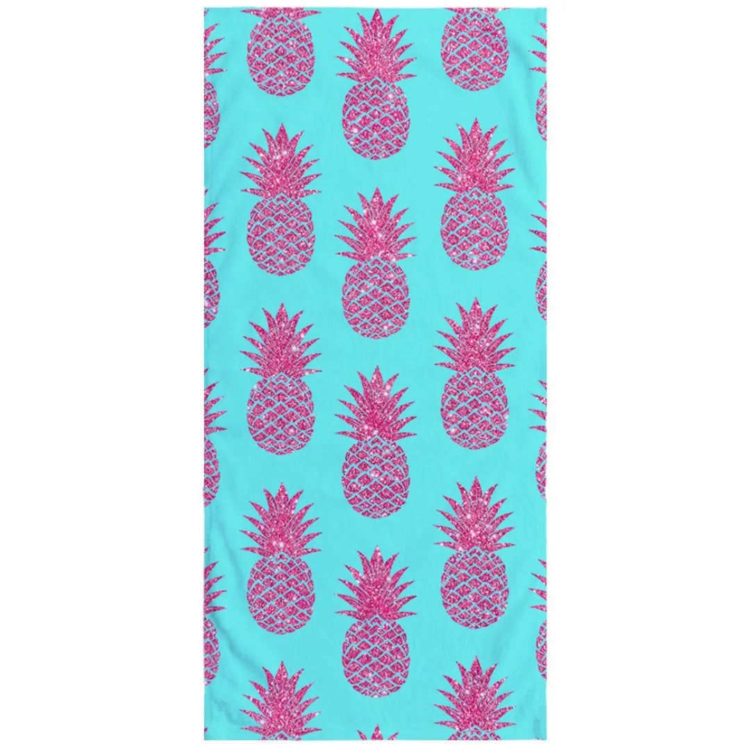 Buntes Ananas Motiv Handtuch – Schnell Trocknend & Saugfähig | Weiches Mikrofaser Reise-, Sport-, Bade- & Strandtuch Kaufschwan® Hellblau-Pink 50x100cm