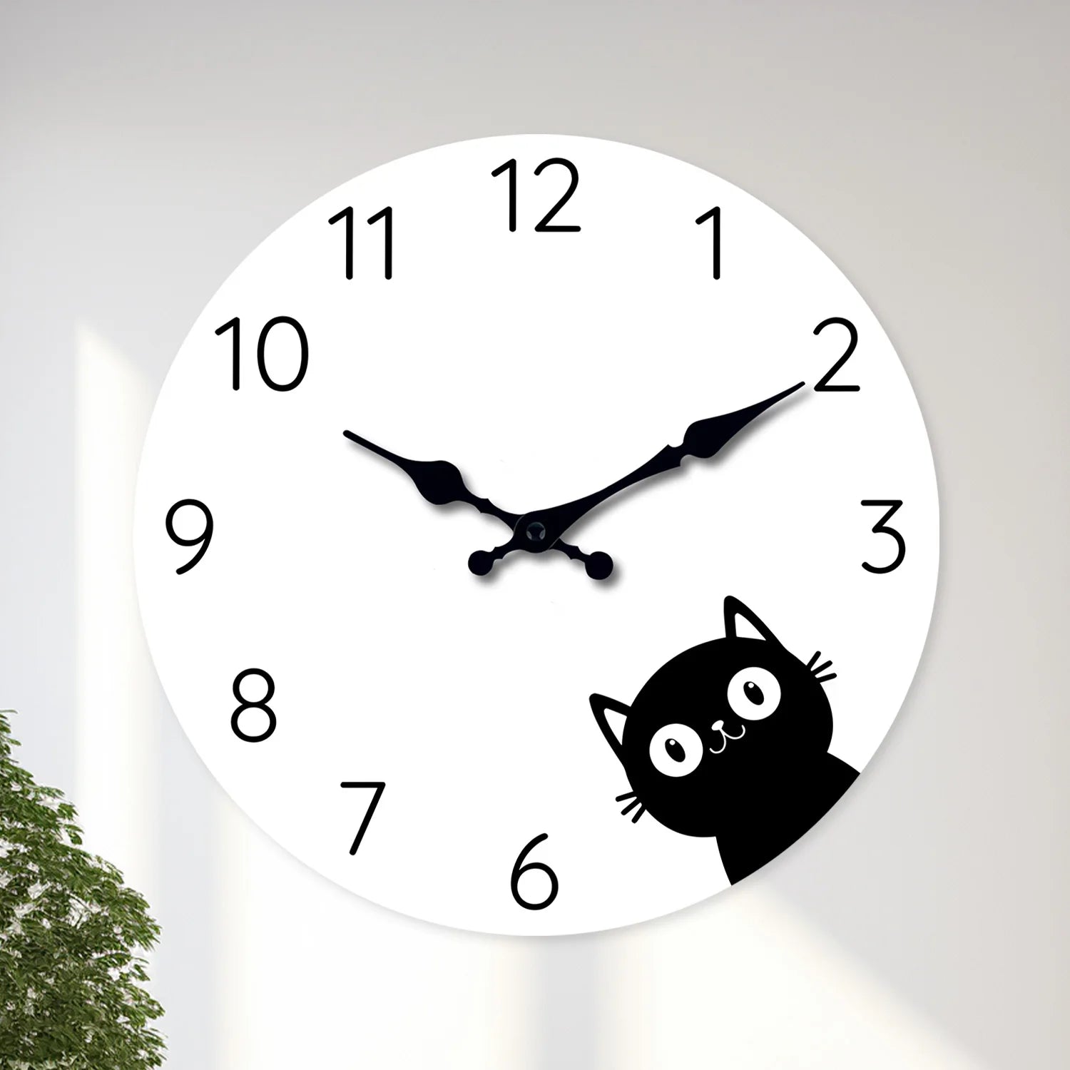Schwarze Katzen Holz Wanduhr – Leise Quarz Minimalistische Deko Uhr Kaufschwan®