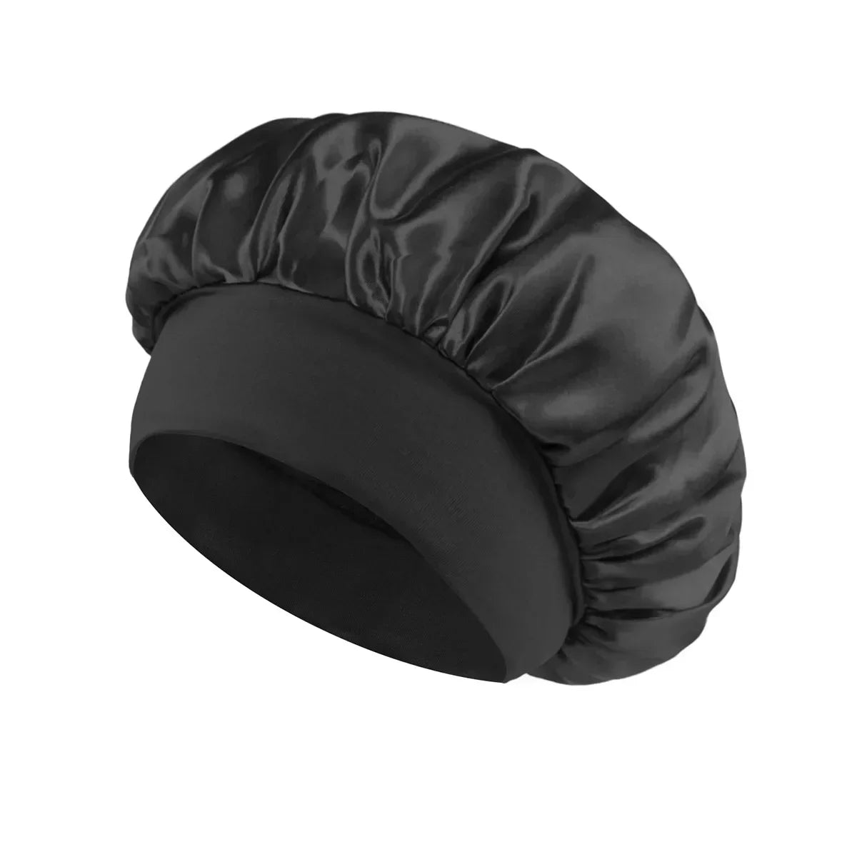Satin-Schlafhaube für Damen – Große Elastische Haarhaube mit Breitem Weichem Band für Lockiges Haar und Nachtpflege