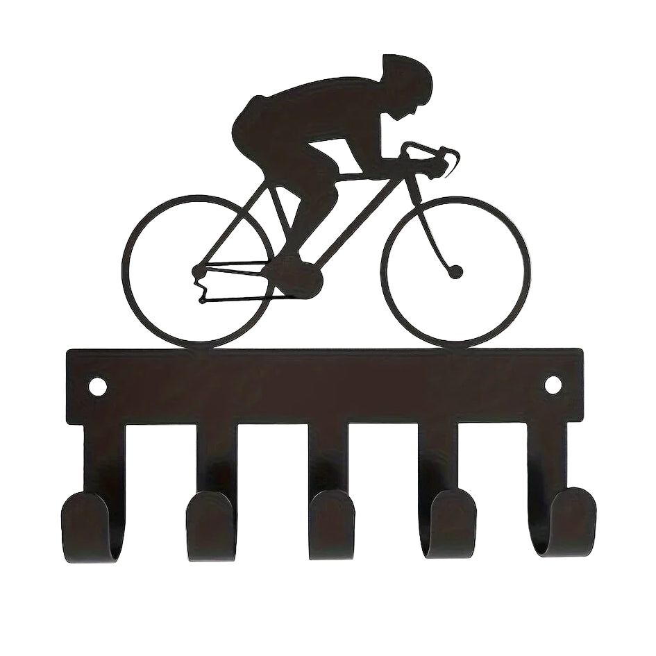 Schwarzer Metall Schlüsselhalter für die Wand – Klebender Schlüssel Organizer mit 5 Haken | Dekorativer Fahrrad & Reiter Hakenhalter Kaufschwan®
