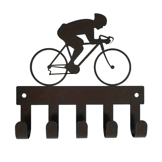 Schwarzer Metall Schlüsselhalter für die Wand – Klebender Schlüssel Organizer mit 5 Haken | Dekorativer Fahrrad & Reiter Hakenhalter Kaufschwan®