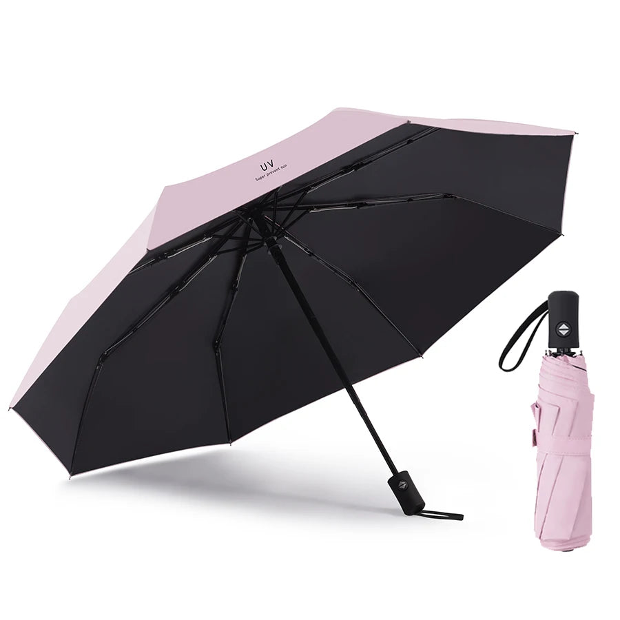 Reise-Regenschirm mit 8 Streben – Winddichter Multi-Color Sonnen- & Regenschirm mit Automatischem Öffnen/Schließen Kaufschwan® Rosa