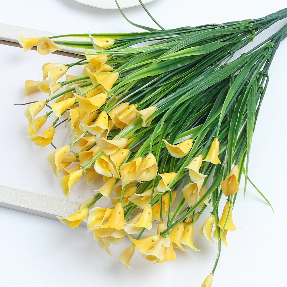 Künstliche Hufeisenlilien für Außenbereiche – UV-beständige Kunststoffblumen für Herbst | Gartendeko, Balkon & Wohnraumgestaltung Kaufschwan® Gelb