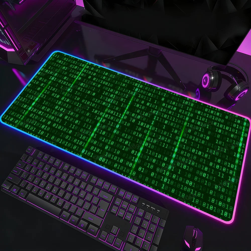 Hacker Code Art RGB LED Mauspad – Großes XXL Rutschfestes Gaming Schreibtischmatte aus Gummi für Tastatur und Computer Kaufschwan® Design 3 RGB400x800x3mm