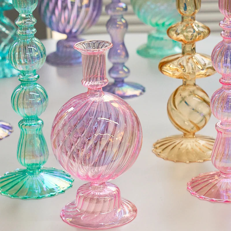 Floriddle Retro Kerzenständer – Hohe Stabkerzenhalter im Glasvasen-Stil für Zuhause, Party & Hochzeitsdekoration Kaufschwan®