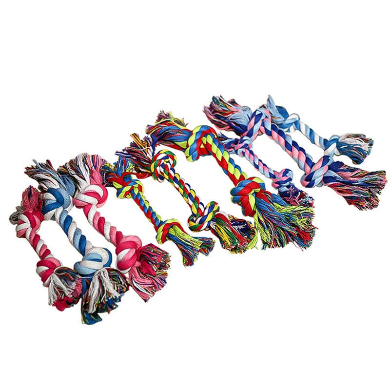 Doppel Knoten Baumwoll Seilspielzeug – Bissfestes Kauspielzeug für Hunde und Katzen Kaufschwan® Zufällige Farbe 15cm