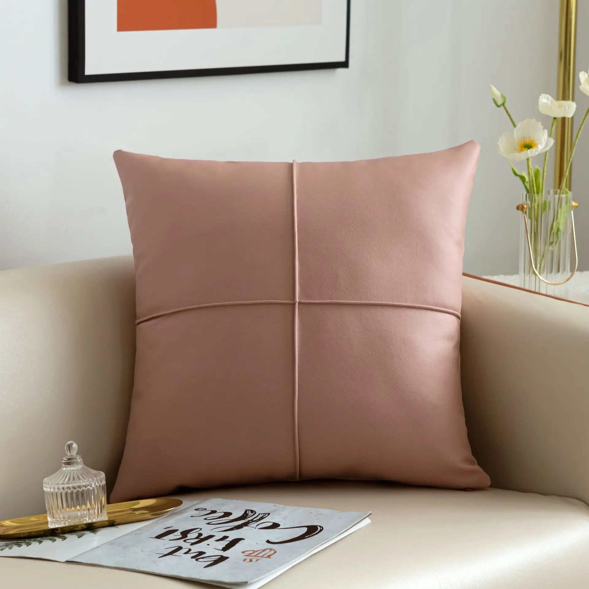 Luxus Kunstleder Dekokissen | Rechteckiges Sofakissen für Wohnzimmer Kaufschwan® Rosa 45x45cm