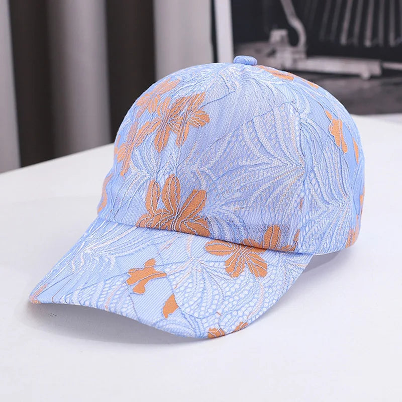 Vintage Bestickte Baseballkappe mit Blumen | Verstellbare Monochrome Sonnenschutz-Kappe für Damen & Herren | Stilvolle Frühling & Sommer Baseballcap Kaufschwan® Blau Einstellbar