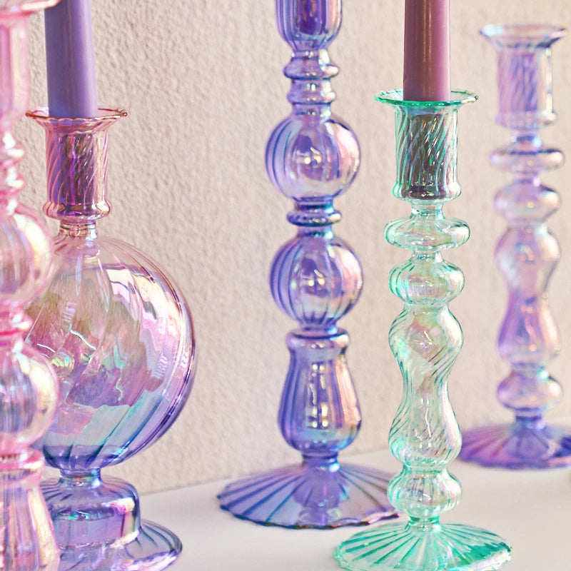 Floriddle Retro Kerzenständer – Hohe Stabkerzenhalter im Glasvasen-Stil für Zuhause, Party & Hochzeitsdekoration Kaufschwan®