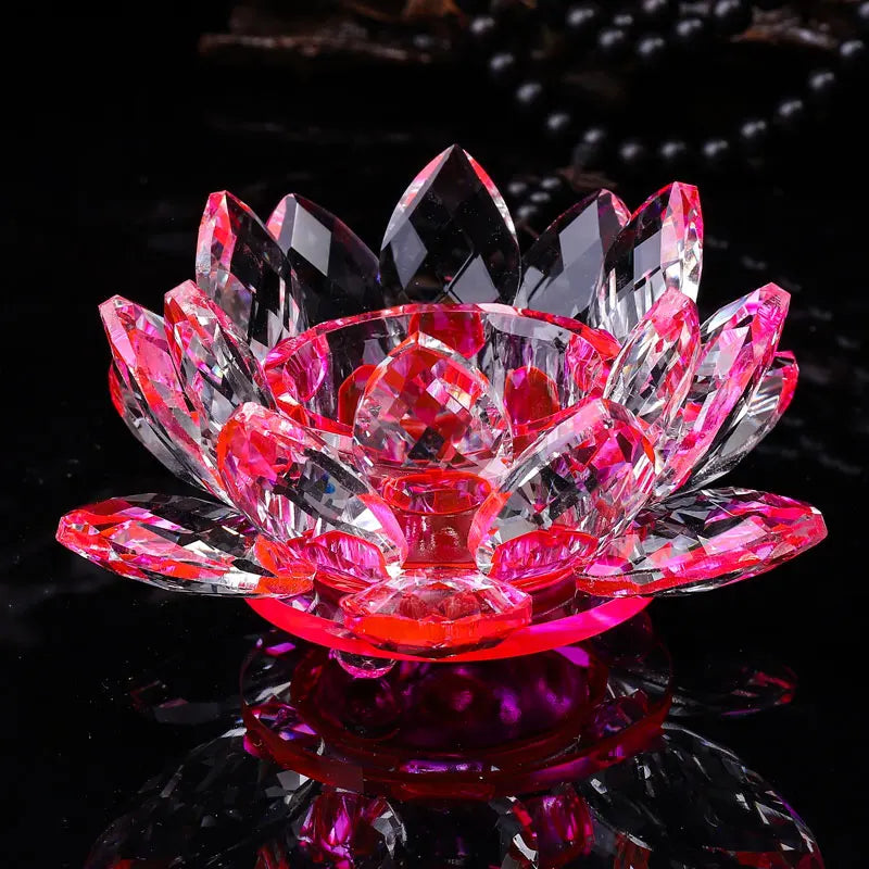 Handgefertigte Kristall Lotus Kerzenhalter – Glas Teelichthalter für Buddhistische Ausstattung & Wohndekoration Kaufschwan® Rosa