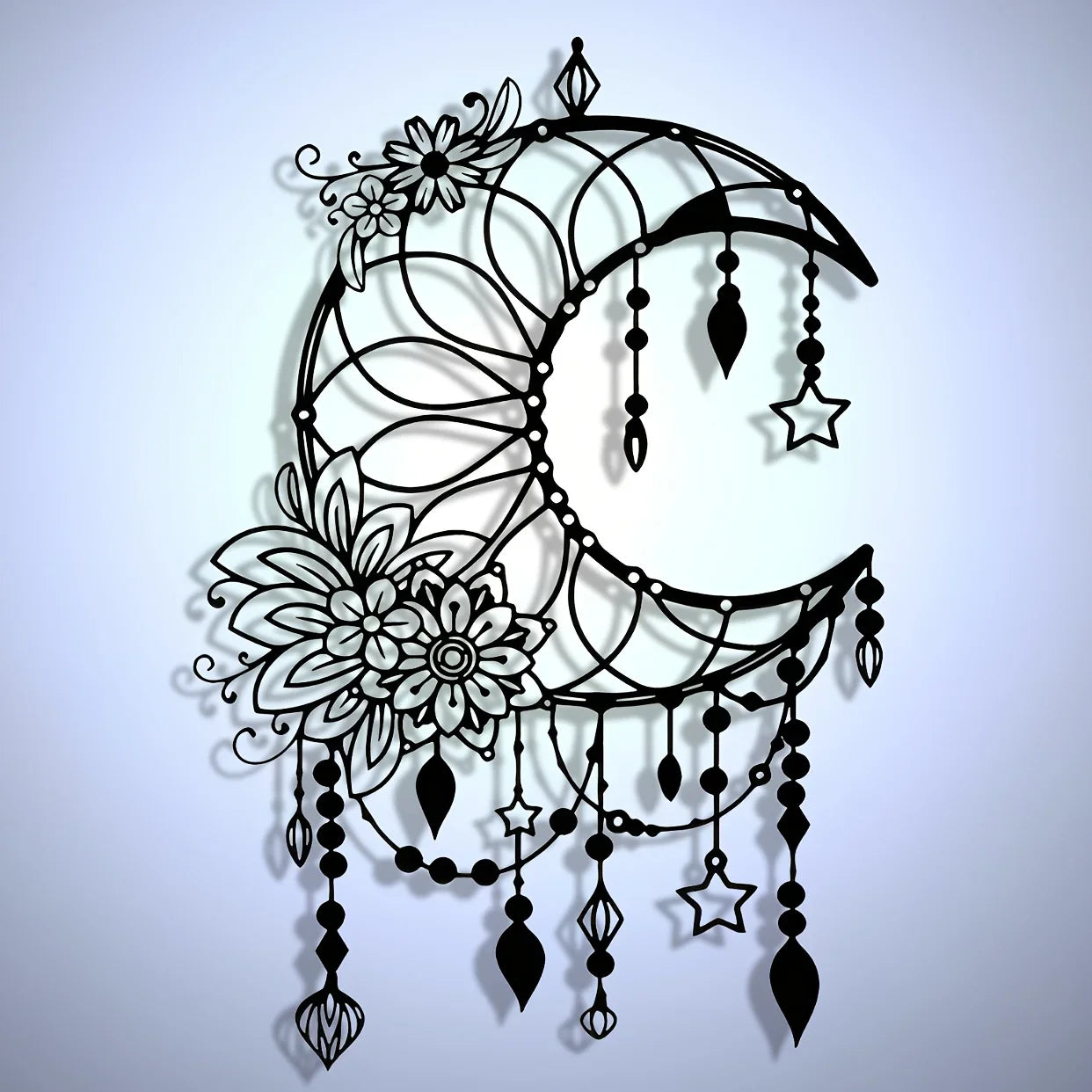 Elegantes Gothisches Mond & Blumen Metall Wandbild – Modernes Hängedekor Kaufschwan®