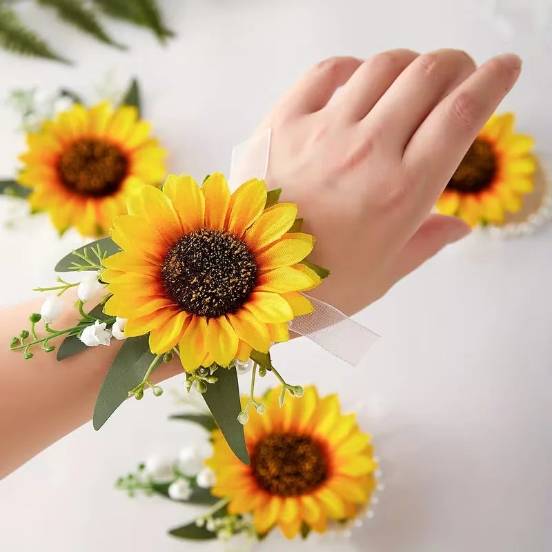 Handgefertigte Sonnenblumen Hochzeitskorsage – Elegantes Armband für Brautjungfern und Bräutigam Kaufschwan®