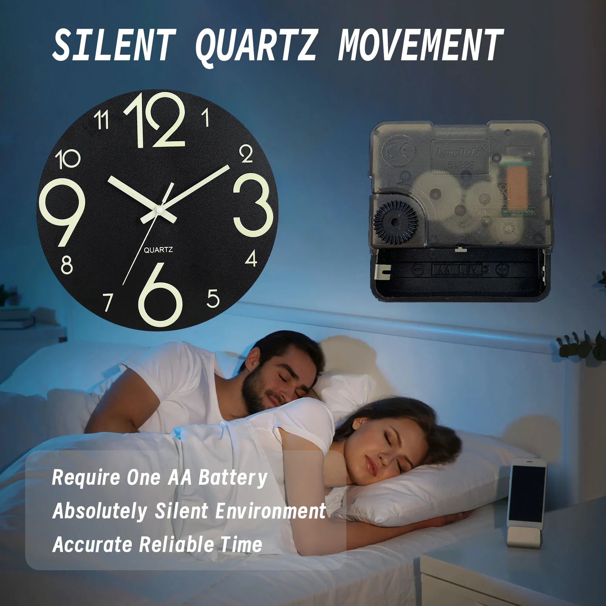 Leuchtende Wanduhr im Dunkeln – Leise Quarz Uhr mit Holzoptik Kaufschwan®