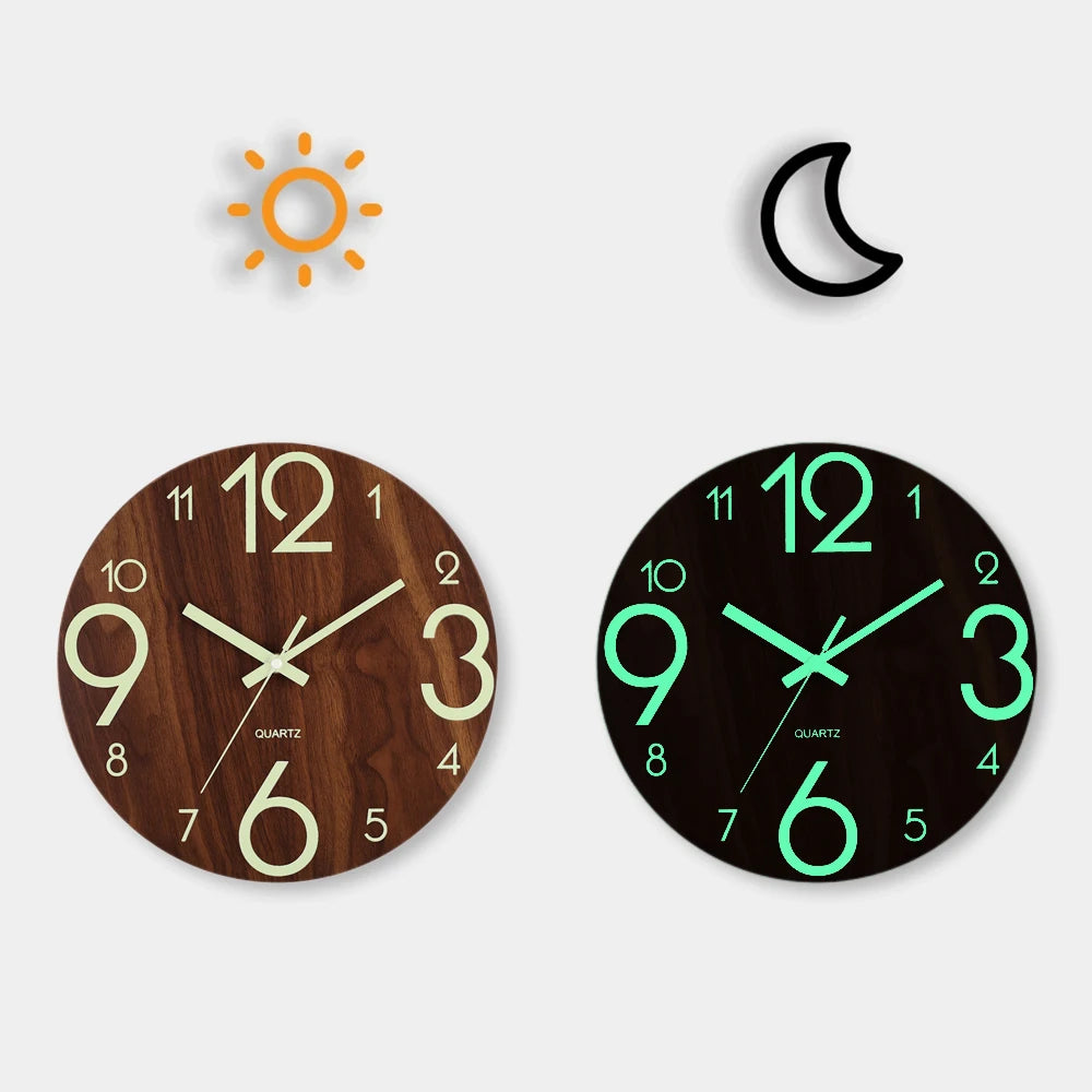 12 Zoll Leuchtende Holz Wanduhr – Leise Nordische Nachtlicht Uhr Kaufschwan® Design 3 4 Zoll