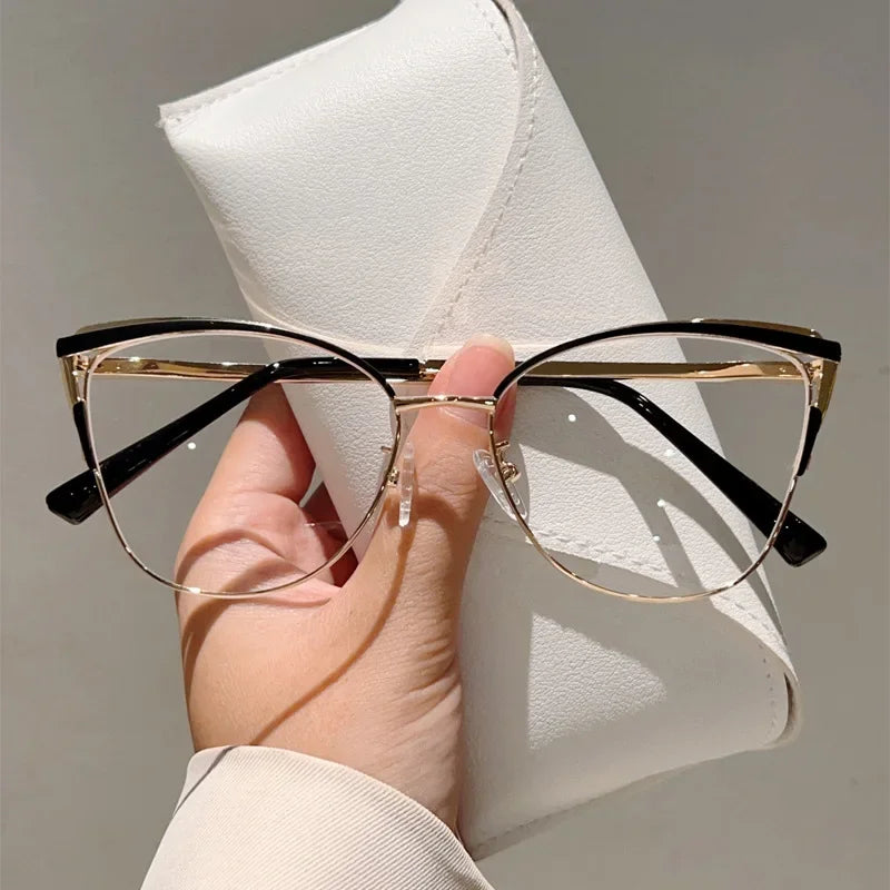 Minimalistische Metall Anti-Blau-Licht Brille für Damen – Modische Cat-Eye Computerbrille | Elegante Business-Brille Kaufschwan® Schwarz