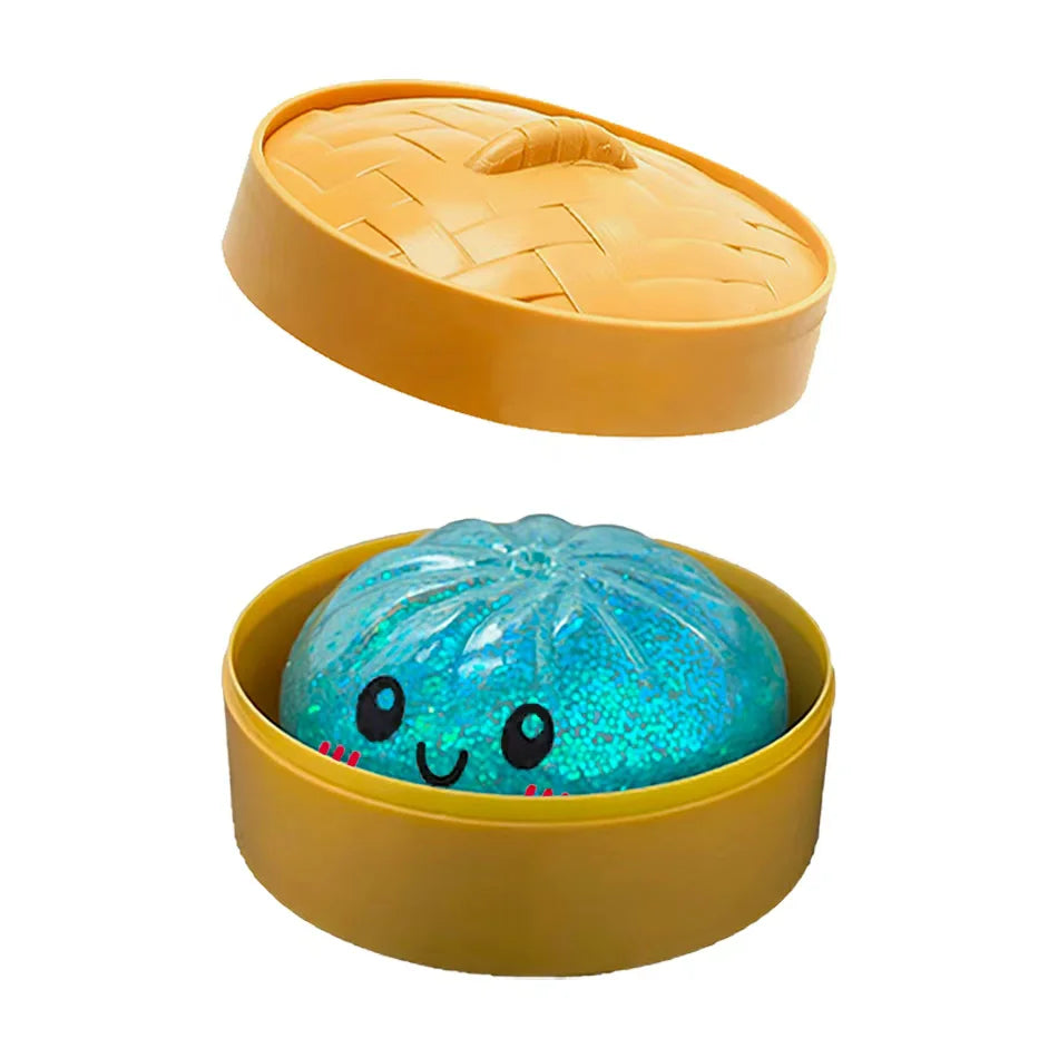 Bunte Glitzer-Dumpling-Squishies in 6 Designs mit Box – Weiches Sensorik-, Knautsch- & Fidget-Spielzeug zum Stressabbau und Sammeln