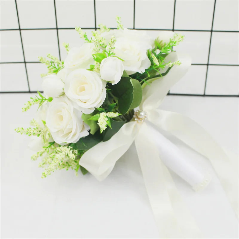 Brautstrauß Weiße Rosen – Handgefertigter Seidenblumen Hochzeitsstrauß Kaufschwan®