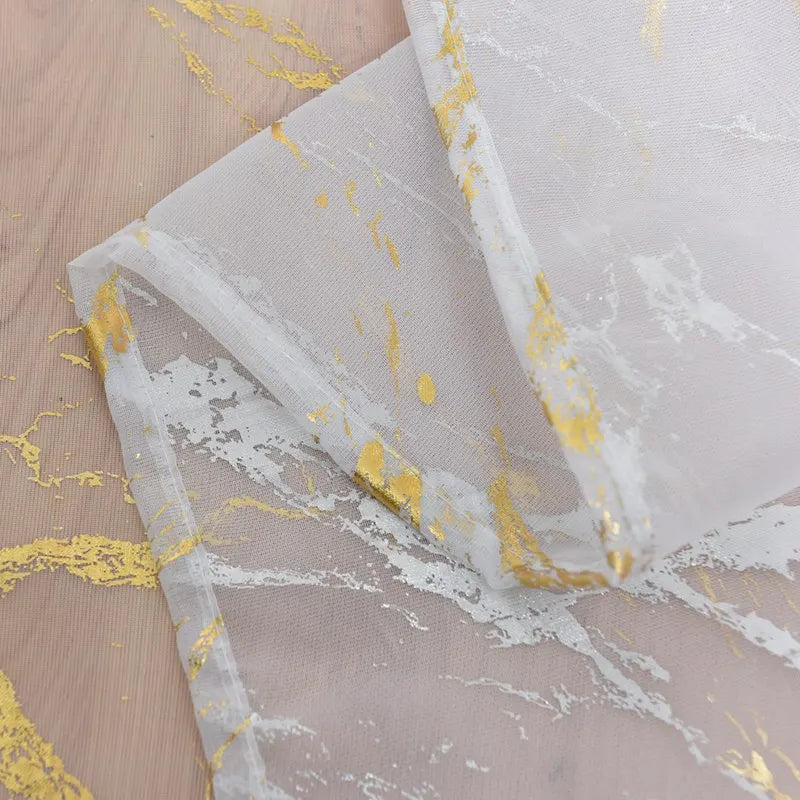 Marmor Goldfolie Transparenter Voile Vorhang mit Stangentasche für Küche Schlafzimmer Wohnzimmer Balkon Kaufschwan®