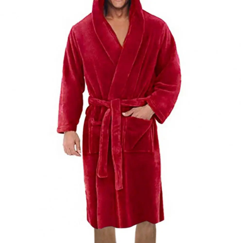 Herren Bademantel mit Kapuze aus Flanell – Warmer Morgenmantel mit Gürtel & Taschen, Weicher Schlafanzug für Zuhause Kaufschwan®